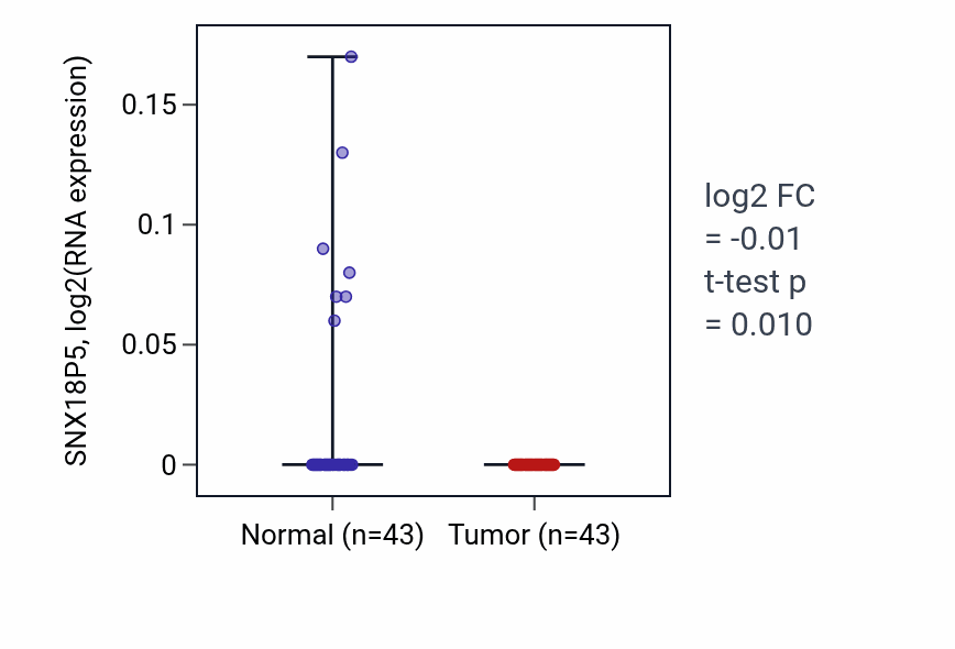 Tumor-vs-normal expression box plot for SNX18P5 RNA in HNSC.