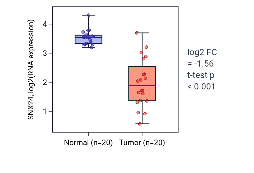 Tumor-vs-normal expression box plot for SNX24 in COAD.