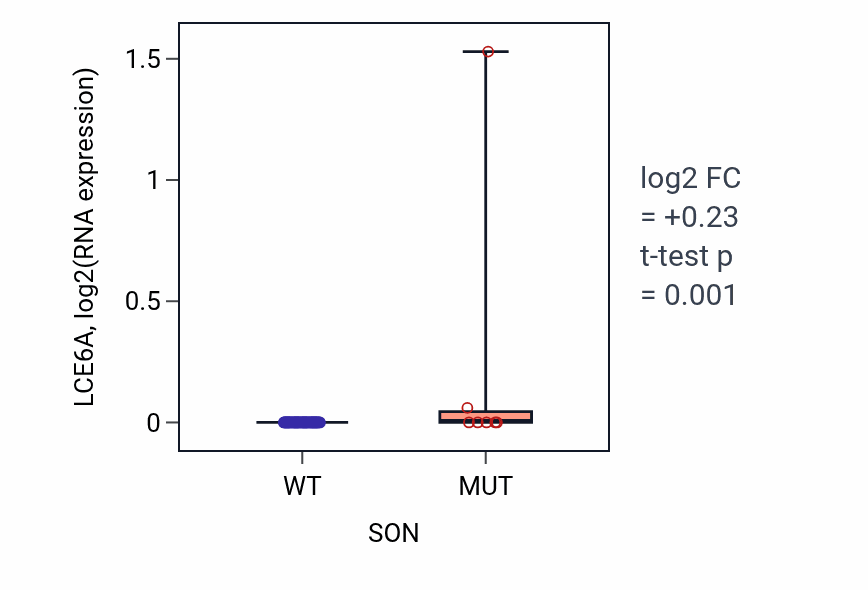Box plot of LCE6A in SON-low vs SON-high samples in SKIN.