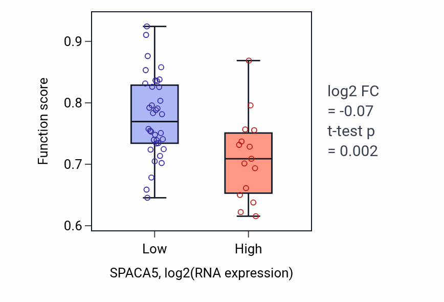 Box plot of Blood vessel remodeling in SPACA5-low vs SPACA5-high samples in PANCREAS.