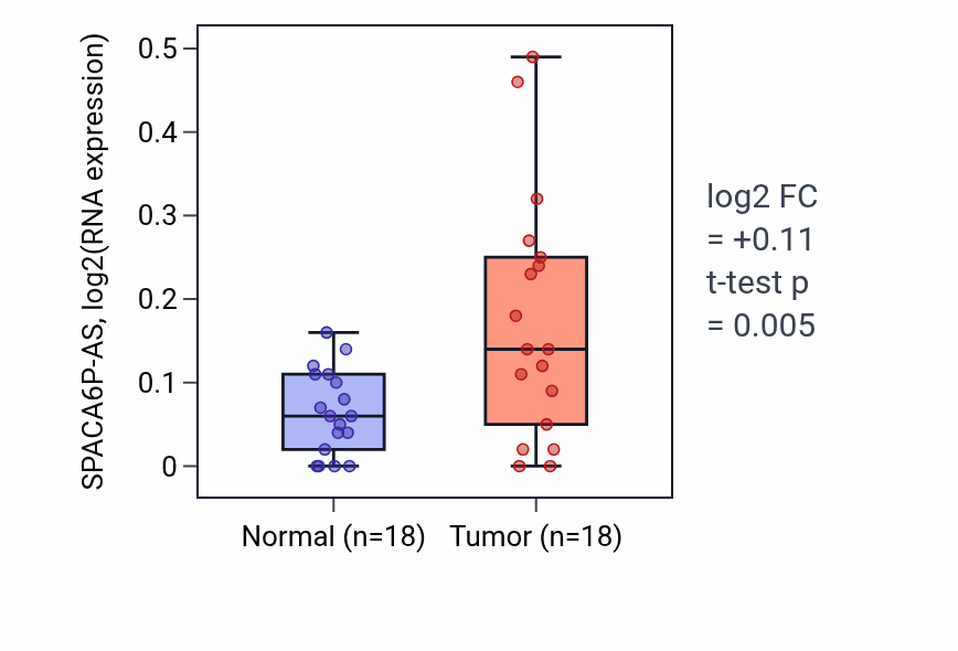 Tumor-vs-normal expression box plot for SPACA6P-AS in BLCA.