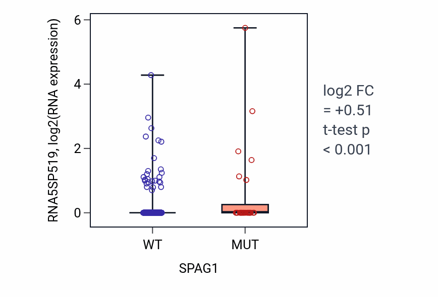 Box plot of RNA5SP519 in SPAG1-low vs SPAG1-high samples in UCEC.