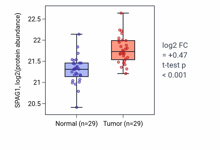 Tumor-vs-normal mass-spec protein box plot for SPAG1 in CCRCC.
