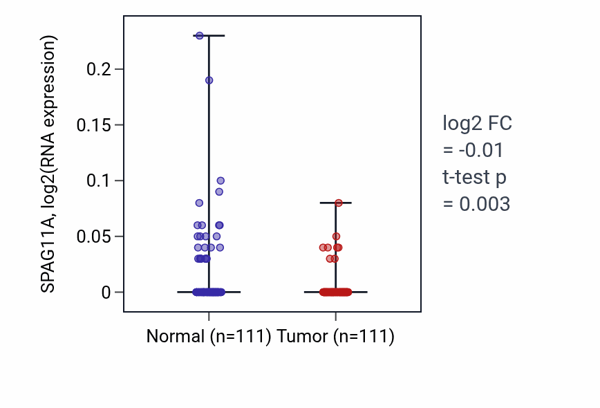 Tumor-vs-normal expression box plot for SPAG11A in BRCA.