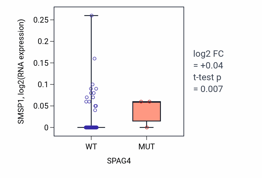 Box plot of SMSP1 in SPAG4-low vs SPAG4-high samples in CESC.
