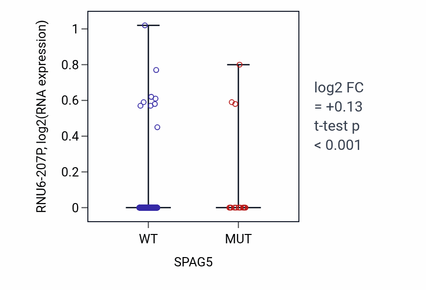 Box plot of RNU6-207P in SPAG5-low vs SPAG5-high samples in SKCM.