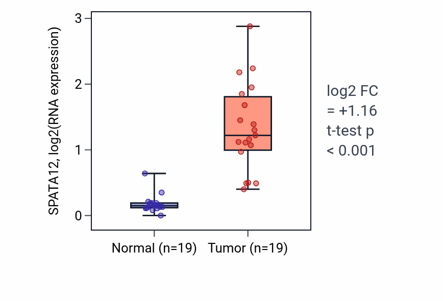 Tumor-vs-normal expression box plot for SPATA12 in COAD.