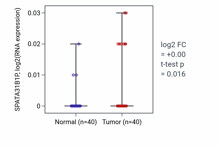 Tumor-vs-normal expression box plot for SPATA31B1P in HNSC.