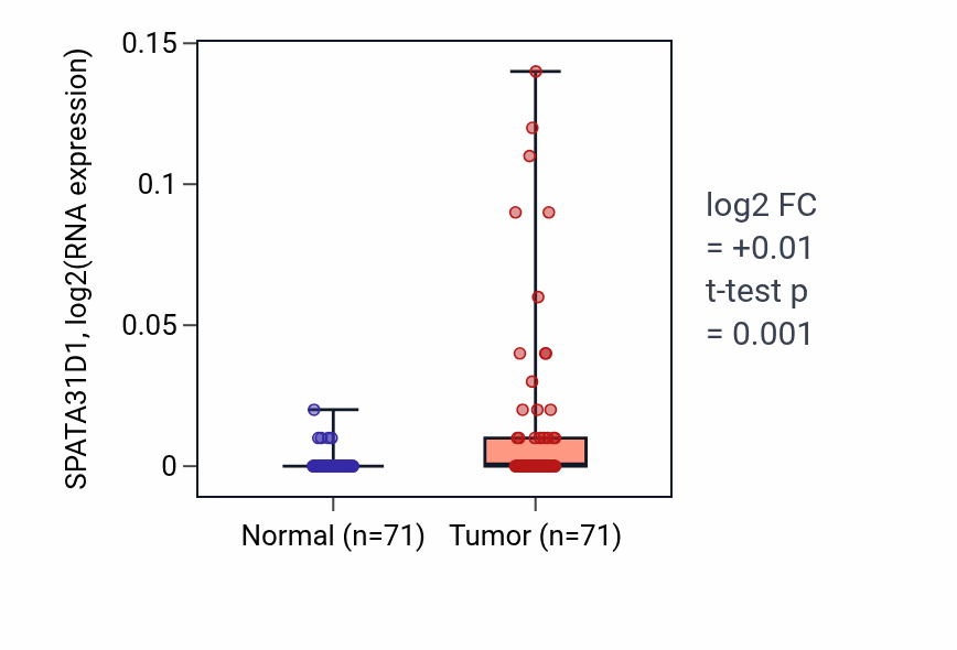 Tumor-vs-normal expression box plot for SPATA31D1 in KIRC.