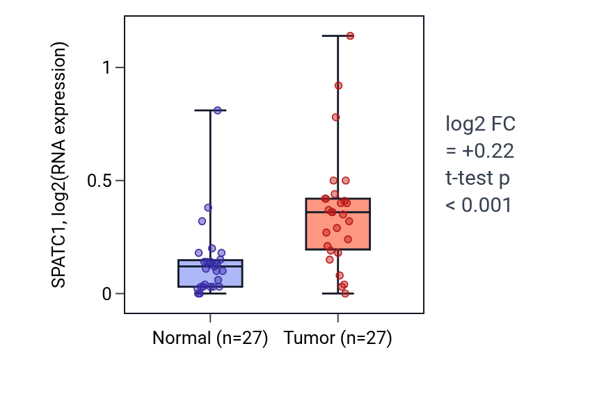 Tumor-vs-normal expression box plot for SPATC1 in HNSC.