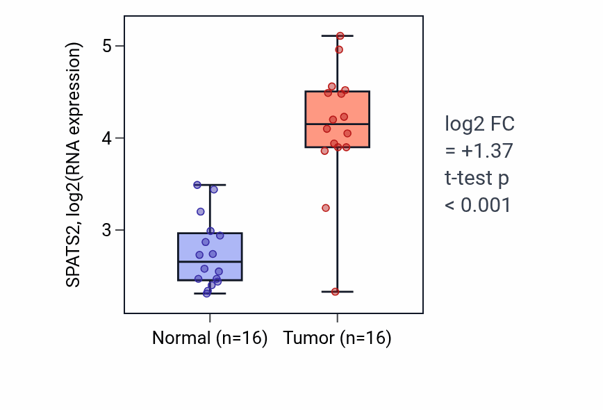 Tumor-vs-normal expression box plot for SPATS2 RNA in HNSC.