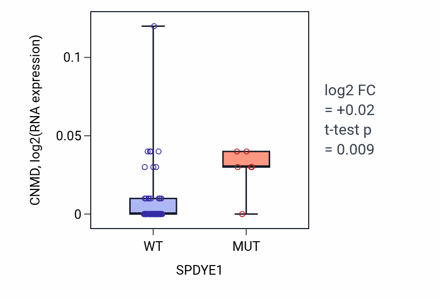 Box plot of CNMD in SPDYE1-low vs SPDYE1-high samples in LARGE_INTESTINE.