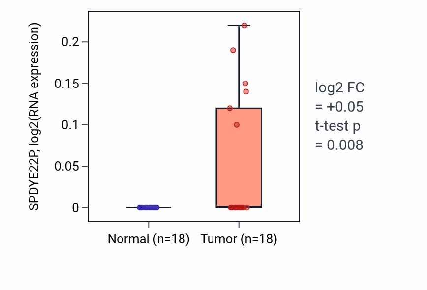 Tumor-vs-normal expression box plot for SPDYE22P RNA in BLCA.