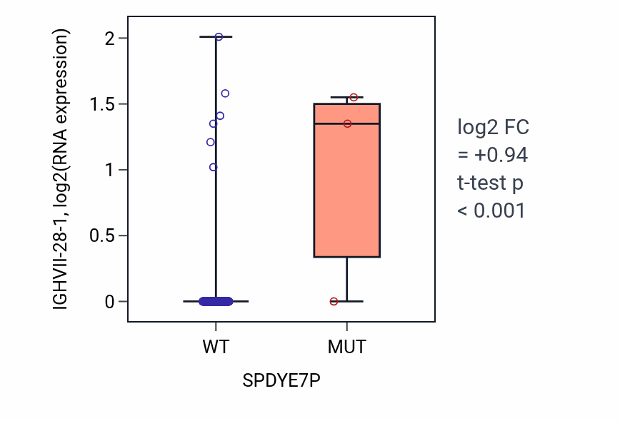 Box plot of IGHVII-28-1 in SPDYE7P-low vs SPDYE7P-high samples in CESC.
