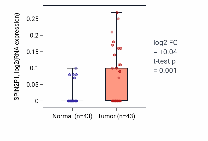 Tumor-vs-normal expression box plot for SPIN2P1 in HNSC.