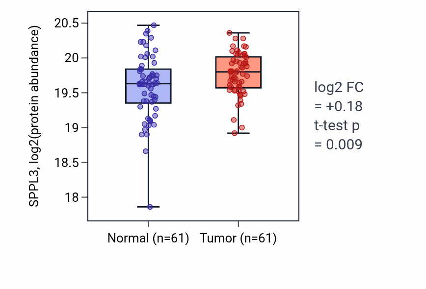 Tumor-vs-normal mass-spec protein box plot for SPPL3 in LSCC.