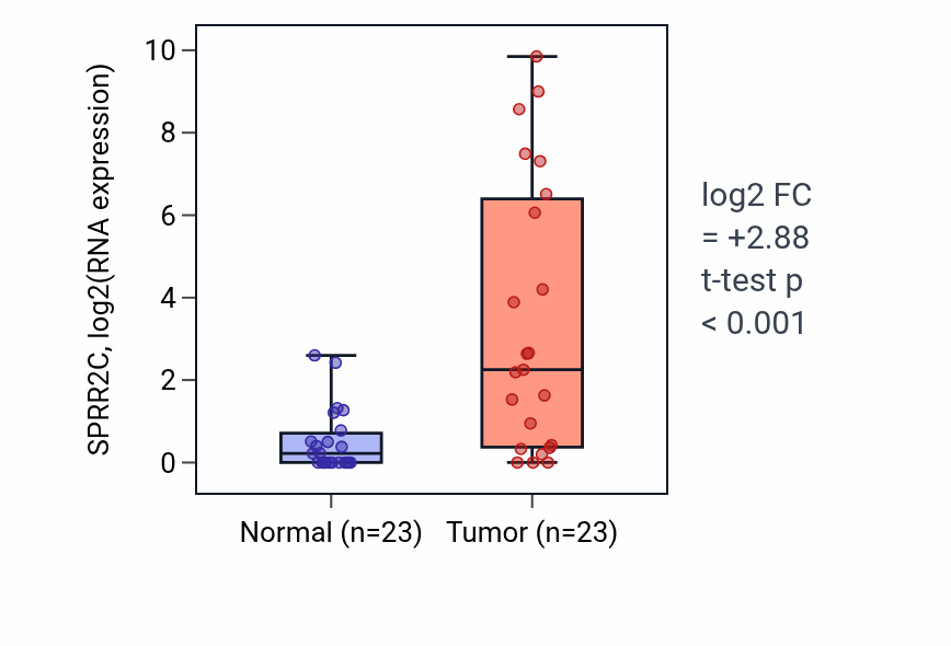 Tumor-vs-normal expression box plot for SPRR2C in LUSC.