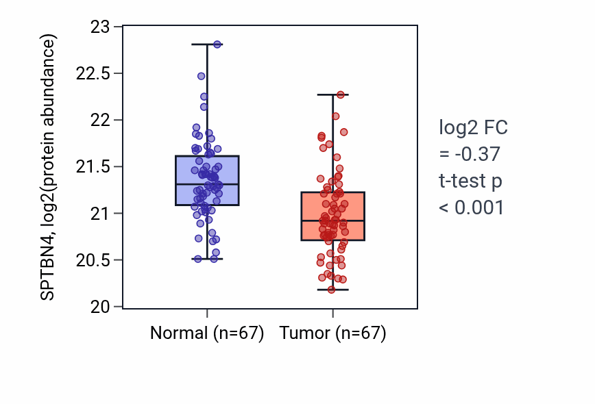 Tumor-vs-normal mass-spec protein box plot for SPTBN4 in LSCC.