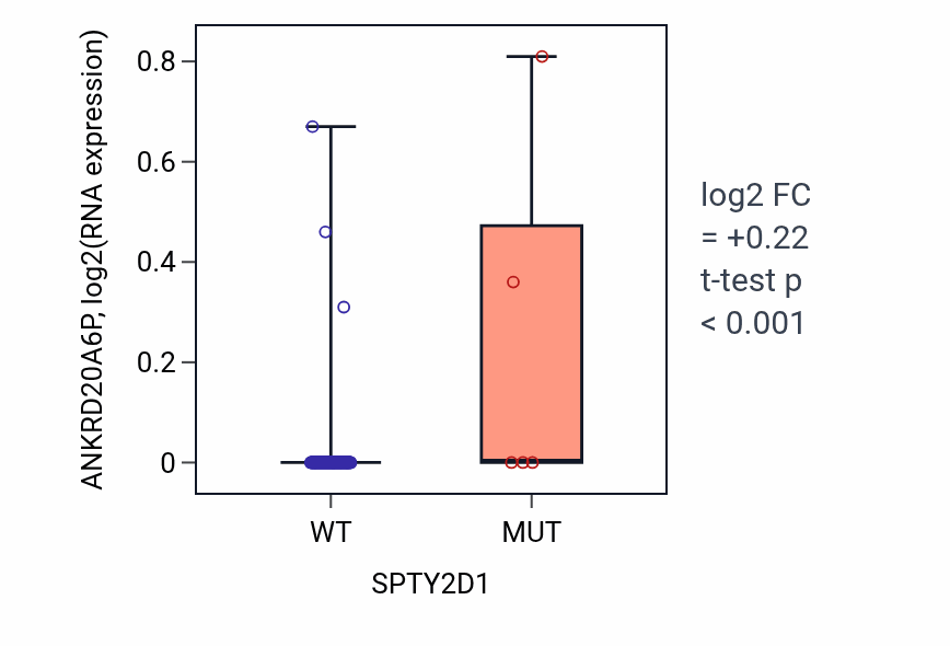 Box plot of ANKRD20A6P in SPTY2D1-low vs SPTY2D1-high samples in READ.