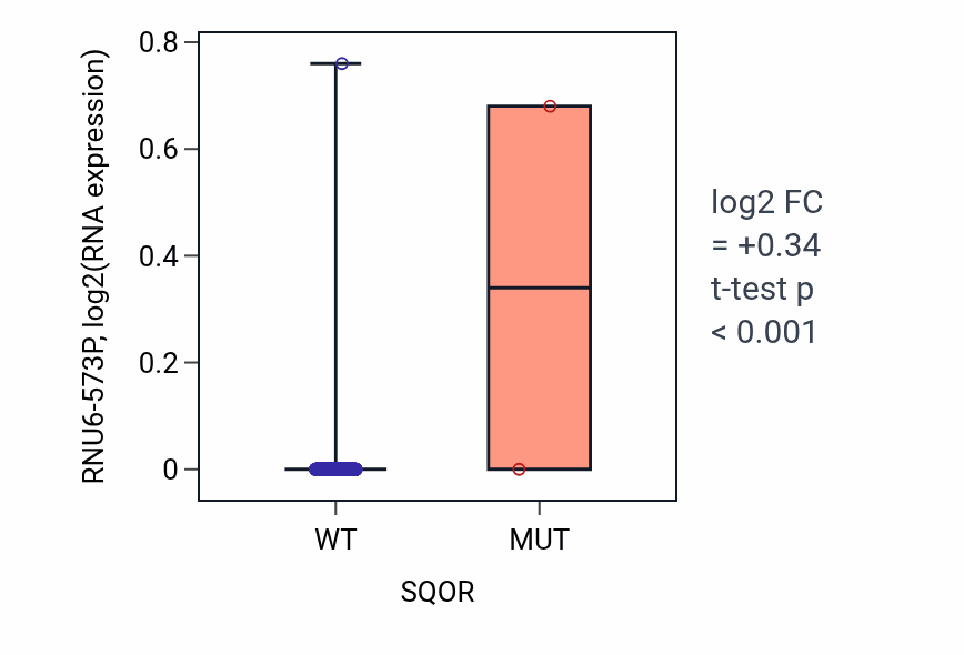 Box plot of RNU6-573P in SQOR-low vs SQOR-high samples in LGG.