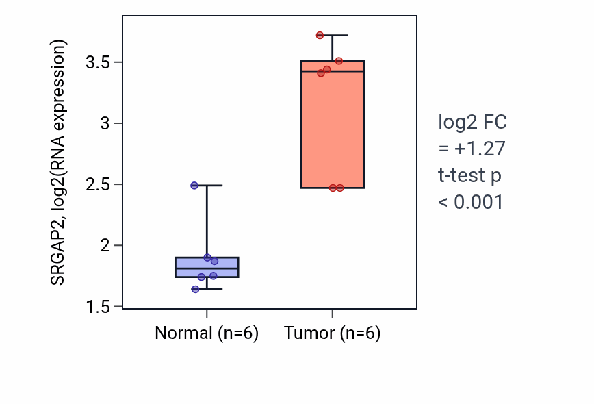 Tumor-vs-normal expression box plot for SRGAP2 RNA in HNSC.