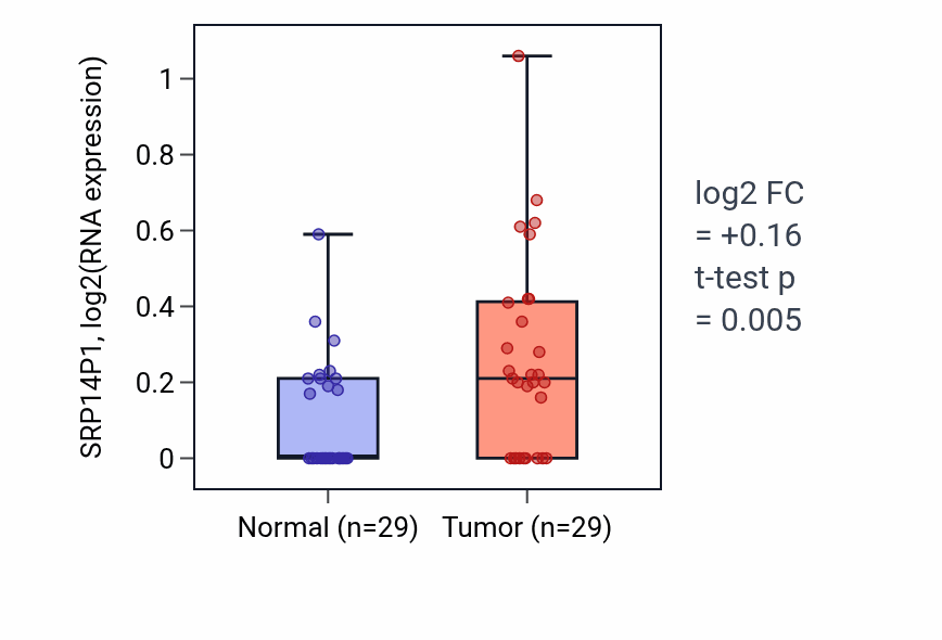 Tumor-vs-normal expression box plot for SRP14P1 in HNSC.