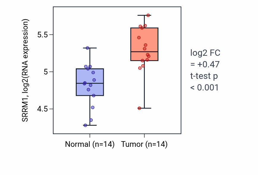 Tumor-vs-normal expression box plot for SRRM1 RNA in BLCA.