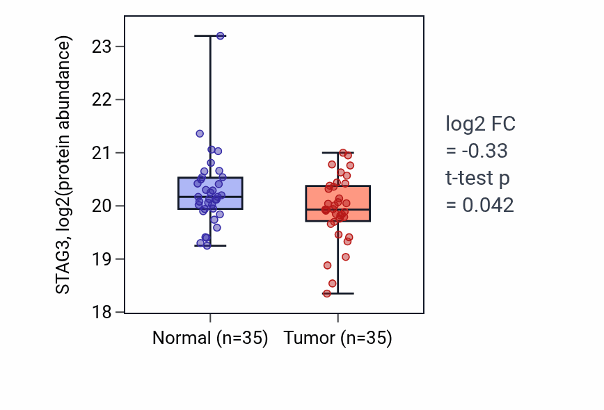 Tumor-vs-normal mass-spec protein box plot for STAG3 in LSCC.