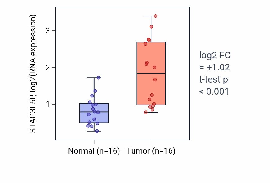 Tumor-vs-normal expression box plot for STAG3L5P RNA in HNSC.