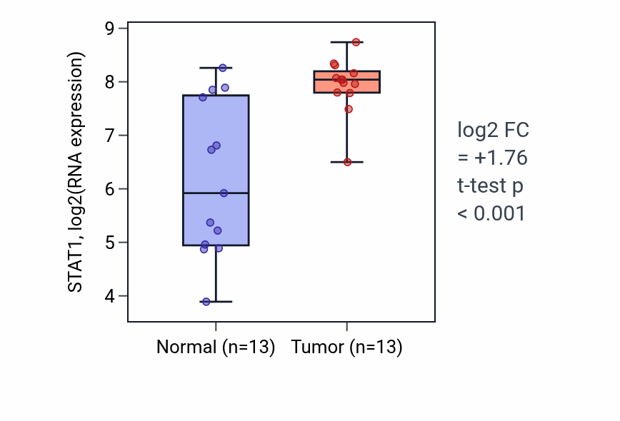 Tumor-vs-normal expression box plot for STAT1 RNA in HNSC.