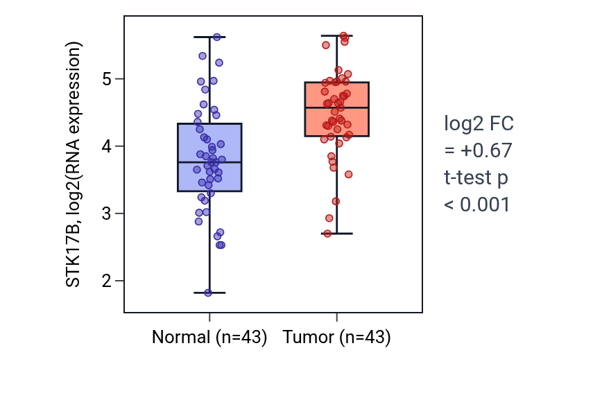 Tumor-vs-normal expression box plot for STK17B in HNSC.
