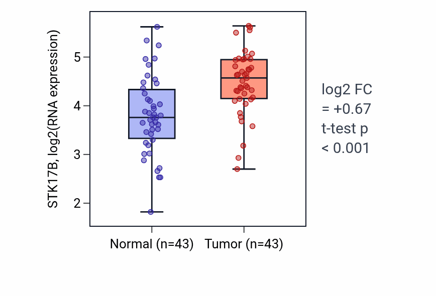 Tumor-vs-normal expression box plot for STK17B RNA in HNSC.
