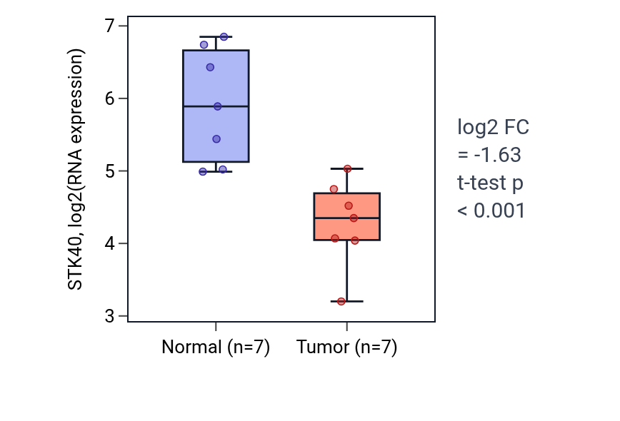 Tumor-vs-normal expression box plot for STK40 in BLCA.