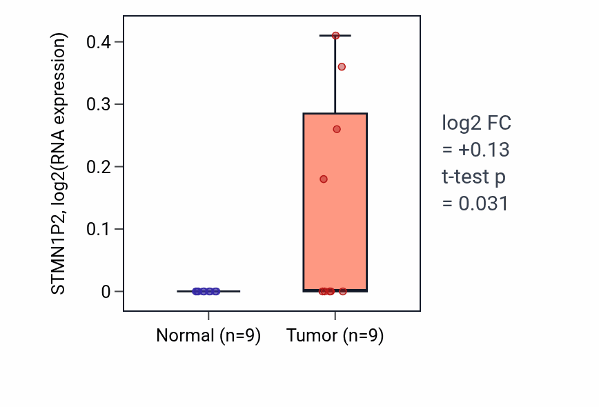 Tumor-vs-normal expression box plot for STMN1P2 in UCEC.