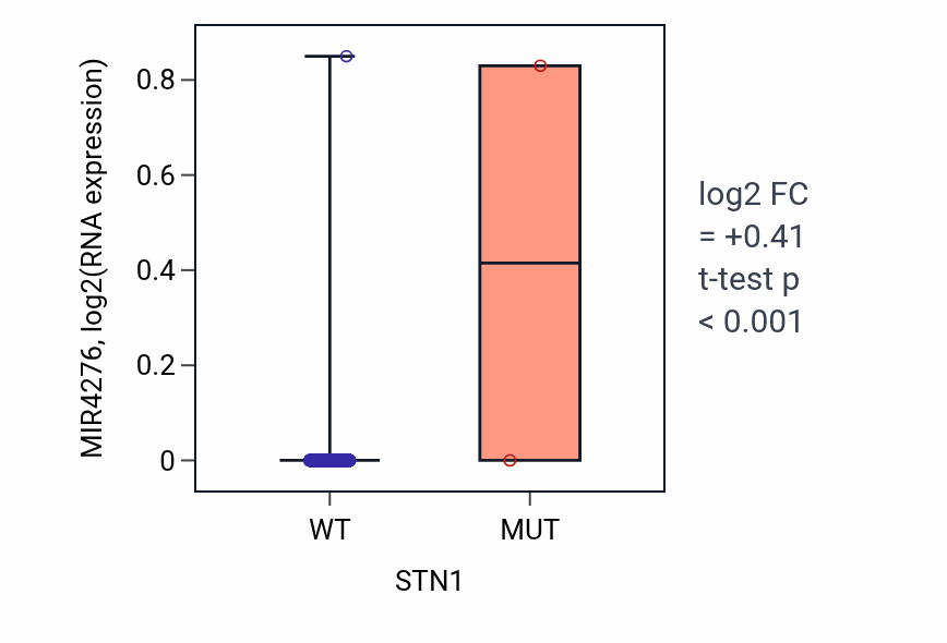 Box plot of MIR4276 in STN1-low vs STN1-high samples in HNSC.