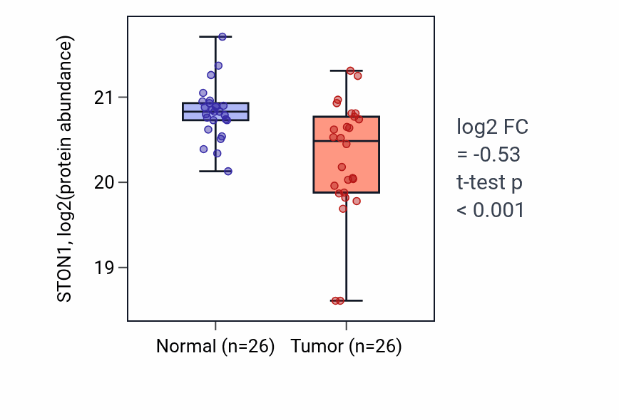 Tumor-vs-normal mass-spec protein box plot for STON1 in CCRCC.