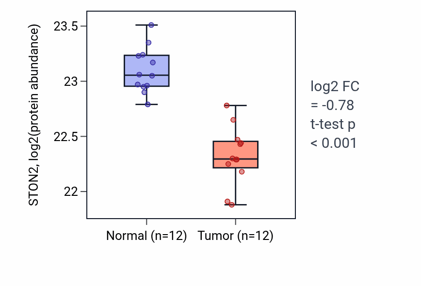 Tumor-vs-normal mass-spec protein box plot for STON2 in LUAD.