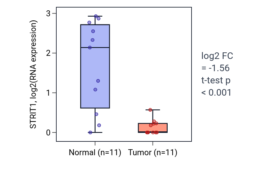 Tumor-vs-normal expression box plot for STRIT1 in KIRP.