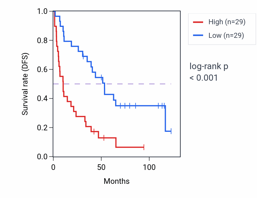 Kaplan&ndash;Meier survival curve for STT3A-AS1 RNA expression in KIRC: high vs low expression groups.