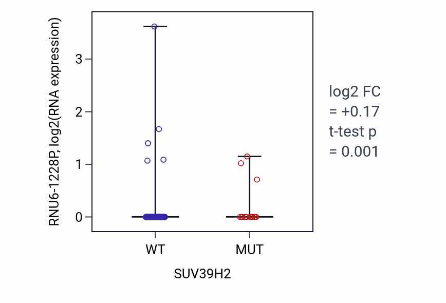 Box plot of RNU6-1228P in SUV39H2-low vs SUV39H2-high samples in UCEC.