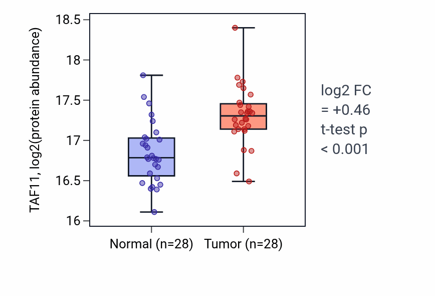Tumor-vs-normal mass-spec protein box plot for TAF11 in HNSC.