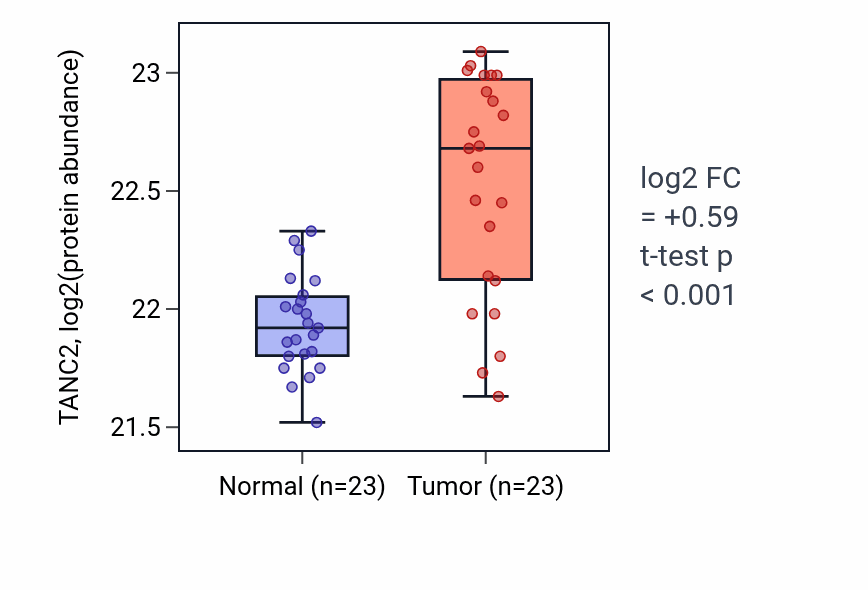 Tumor-vs-normal mass-spec protein box plot for TANC2 in HNSC.