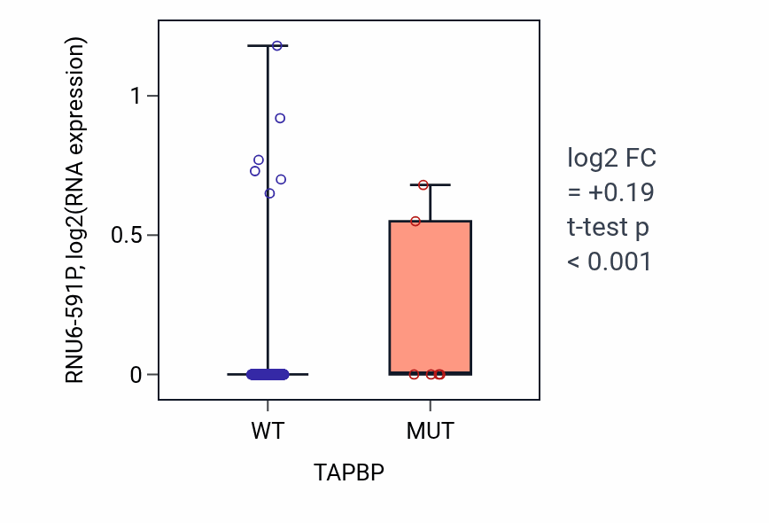 Box plot of RNU6-591P in TAPBP-low vs TAPBP-high samples in BLCA.