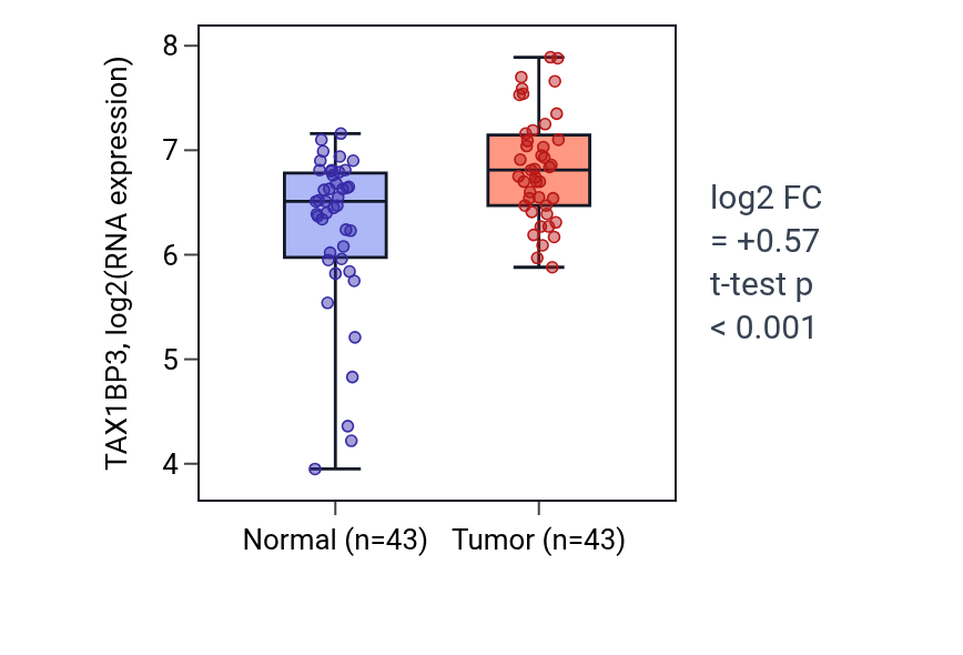 Tumor-vs-normal expression box plot for TAX1BP3 in HNSC.
