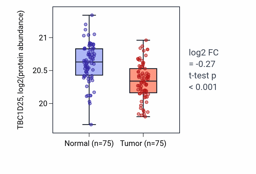 Tumor-vs-normal mass-spec protein box plot for TBC1D25 in LSCC.