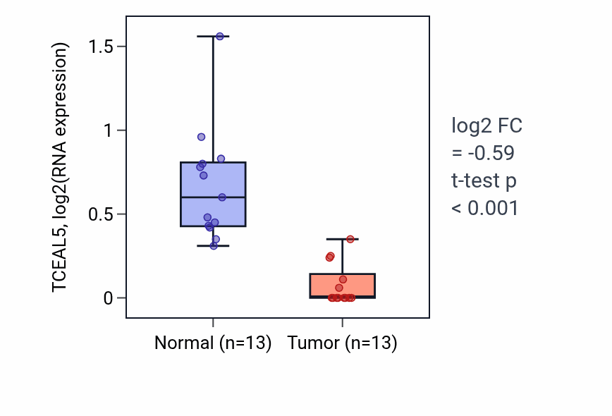 Tumor-vs-normal expression box plot for TCEAL5 in KIRC.