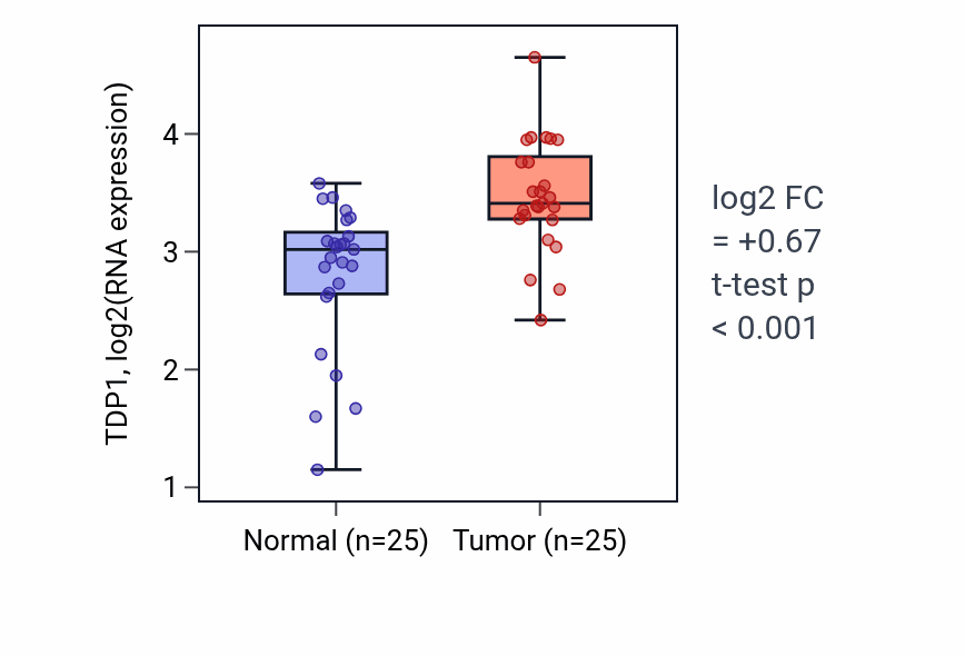 Tumor-vs-normal expression box plot for TDP1 RNA in HNSC.