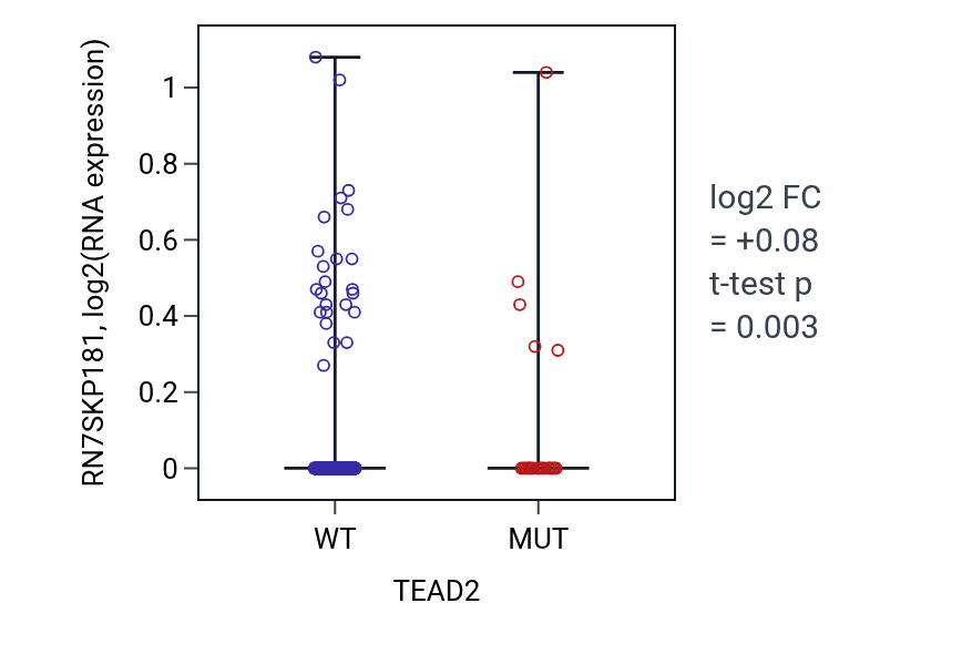 Box plot of RN7SKP181 in TEAD2-low vs TEAD2-high samples in UCEC.
