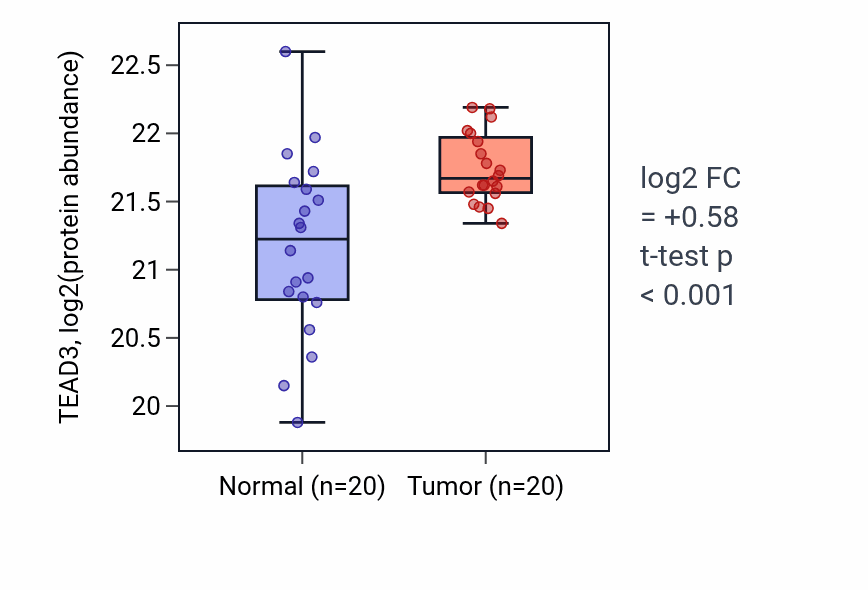 Tumor-vs-normal mass-spec protein box plot for TEAD3 in PDAC.
