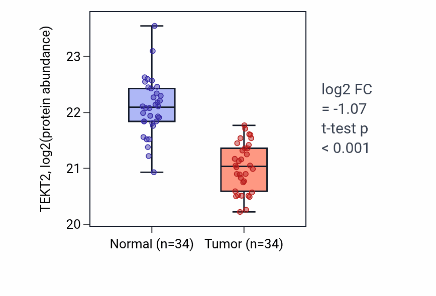 Tumor-vs-normal mass-spec protein box plot for TEKT2 in LUAD.
